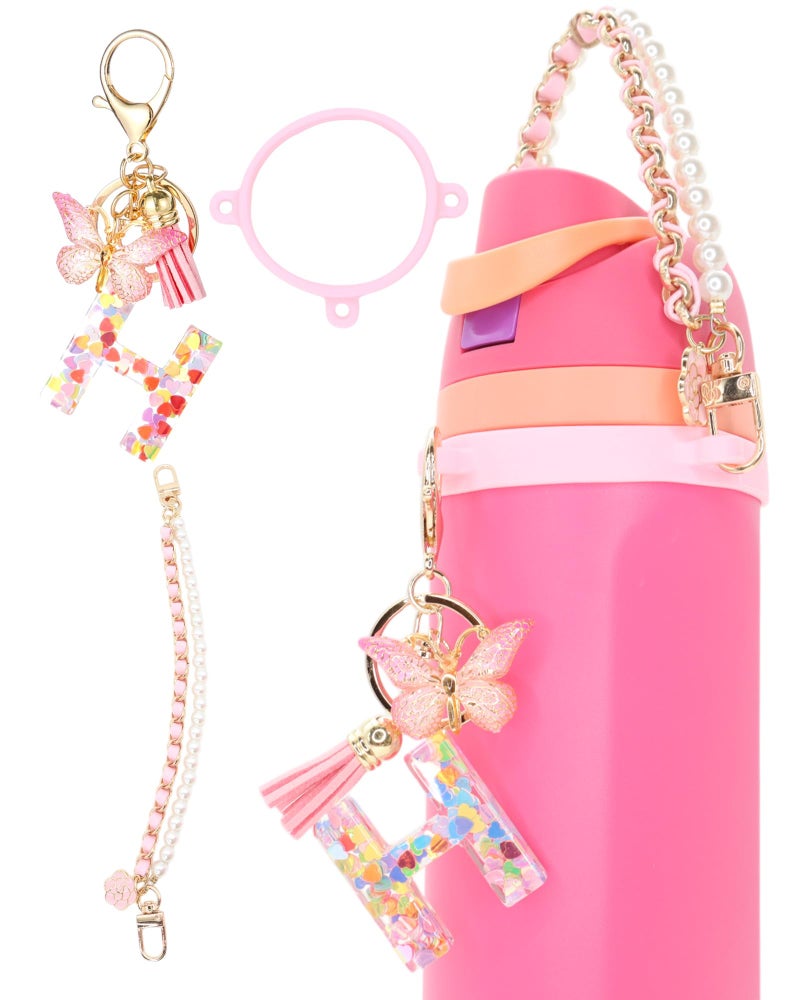 TOVICE Letter Accessories for Owala Water Bottle 24-40oz, 3PC Cute Initial Keychain & Water Bottle Handle Strap with a Thick Elastic Silicone Ring Holder - Image 1
